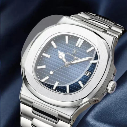 POEDAGAR carré luxe hommes montre-bracelet étanche lumineux Date en acier inoxydable